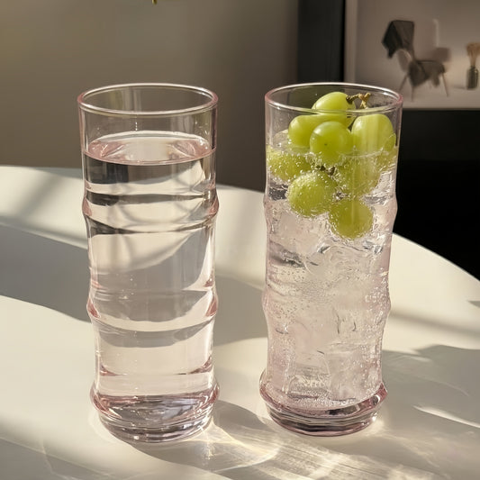 Pink Bamboo-Joint Aesthetic Glass Cup