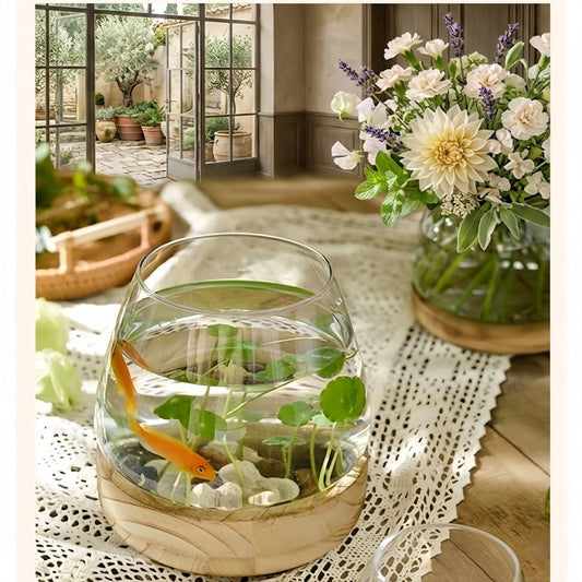 Japanese Style Glass Vase with Wooden Base